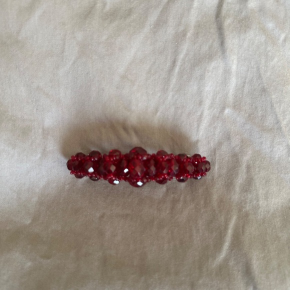 Red Bead Hair Clip - Large Beads Across with Small Bead Surround - Picture 7 of 7
